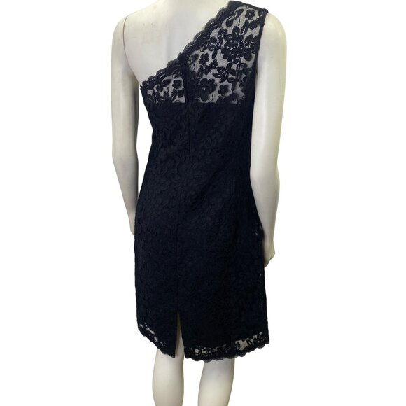 Talbots One-Shoulder Black Lace Dress With Sheer Floral Size 10P - Picture 6 of 9